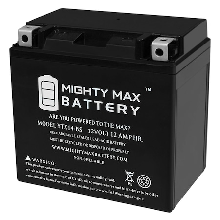 Mighty Max Battery Sealed Lead Acid Battery, 12 V, 12 AH, Nut and Bolt Terminal, SLA, AGM Chemistry YTX14-BS137